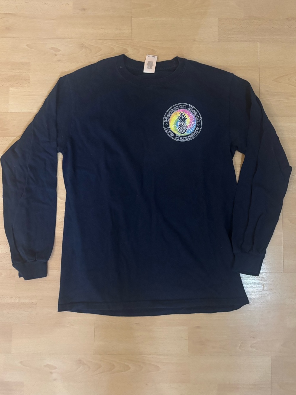 Dark Blue Long-Sleeve Graphic Tee with Rainbow Pineapple